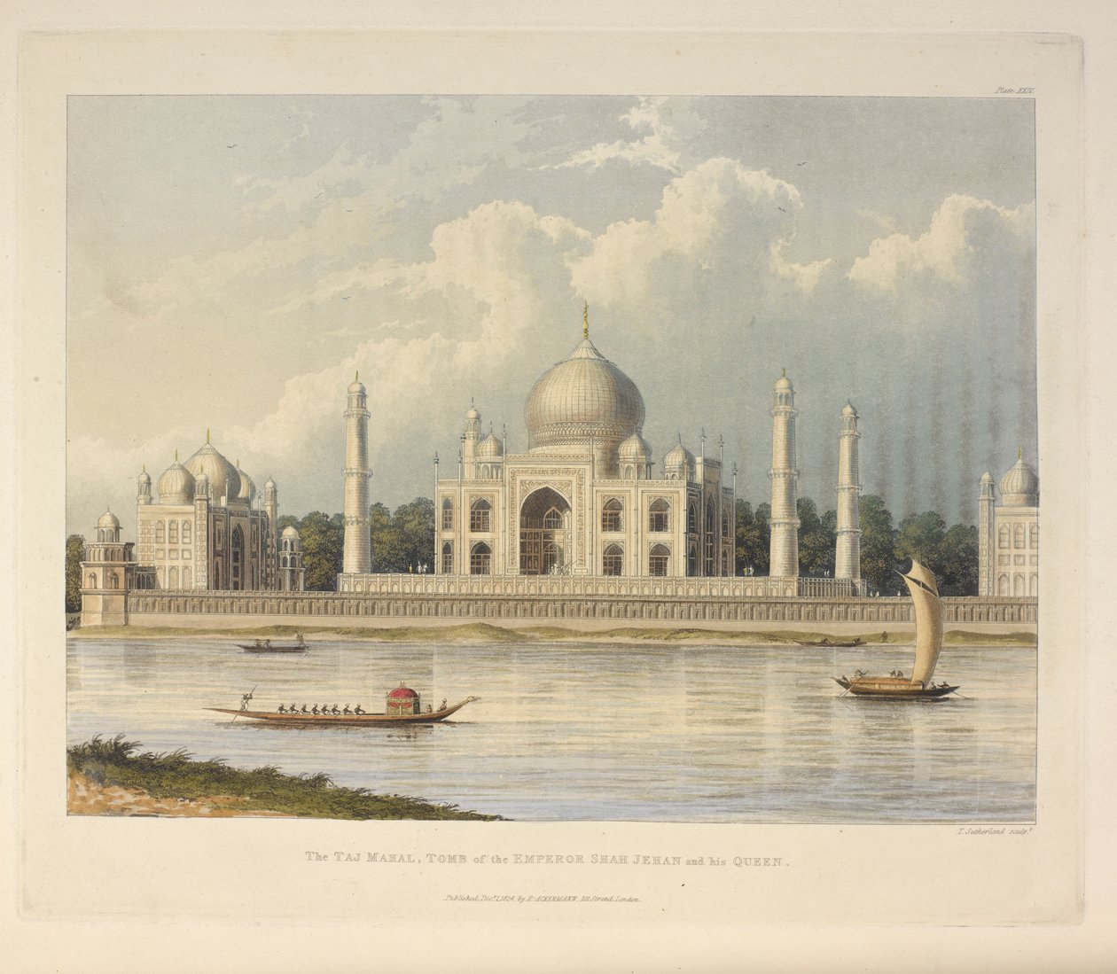 Taj Mahal, kejsaren Shah Jehans grav, illustration från "En pittoresk tur längs floderna Ganges och Jumna, i Indien" av Thomas Sutherland