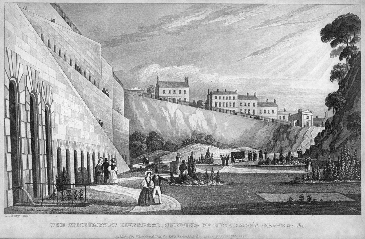 Kyrkogården i Liverpool, visar Mr Huskissons grav etc, 1831. av Thomas Talbot Bury