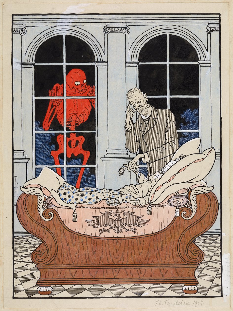 Den döende riksdagen; Simplicissimus XV/49, 1911 av Thomas Theodor Heine