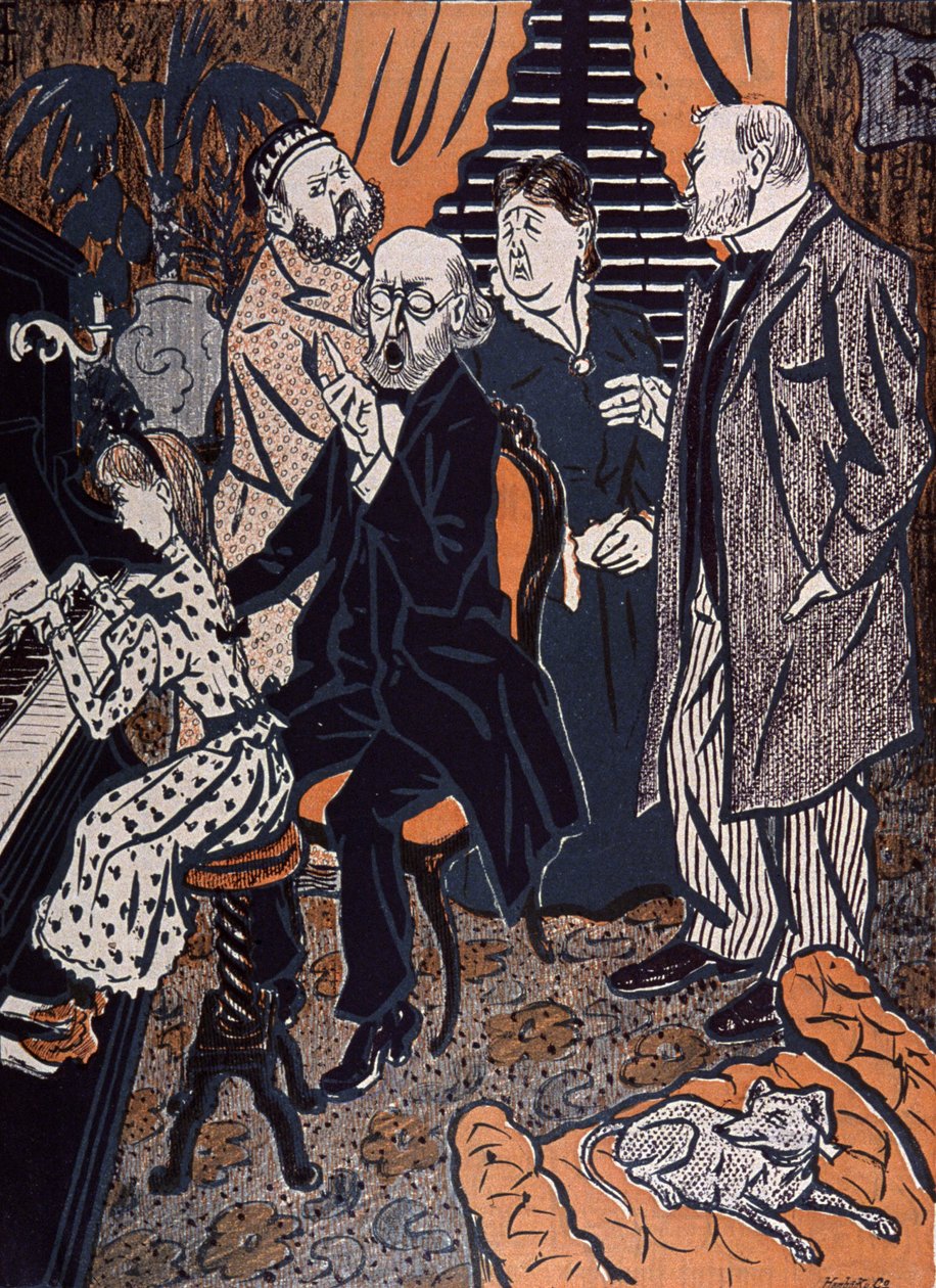 Familjekonsert vid pianot i: Simplicissimus, Tyskland av Thomas Theodor Heine