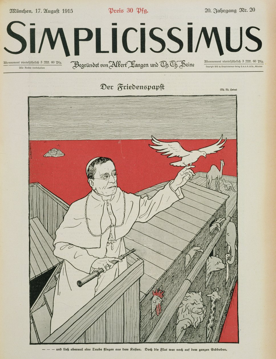 The Peaceful Pope, framsidan av en tysk tidskrift, "Simplicissimus", pub. 1915 (lito) av Thomas Theodor Heine