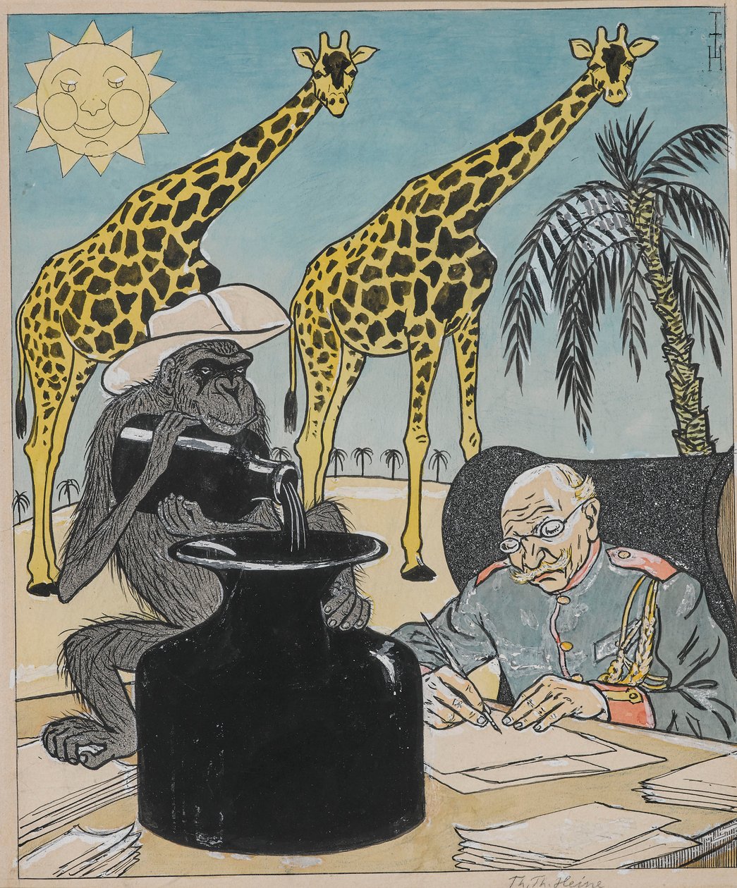 Kolonierna kan inte blomstra under den tyska regeringen, eftersom bläcket torkar..., 1903. av Thomas Theodor Heine