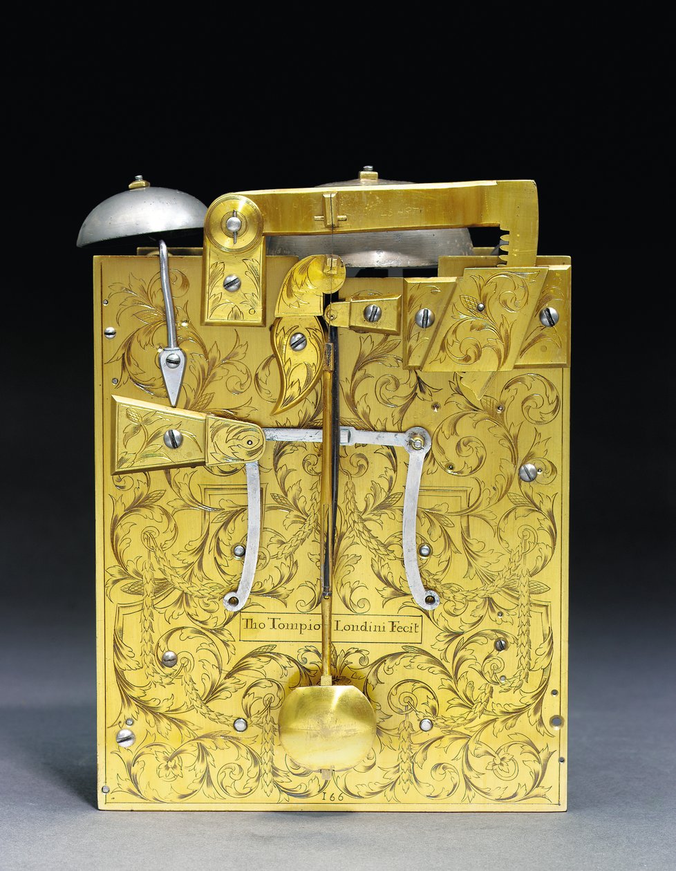 James II monterad slående fästklocka med pull quarter repeat, nr. 166, c.1690-95 (förgylld metall) (se även 867502-3) av Thomas Tompion