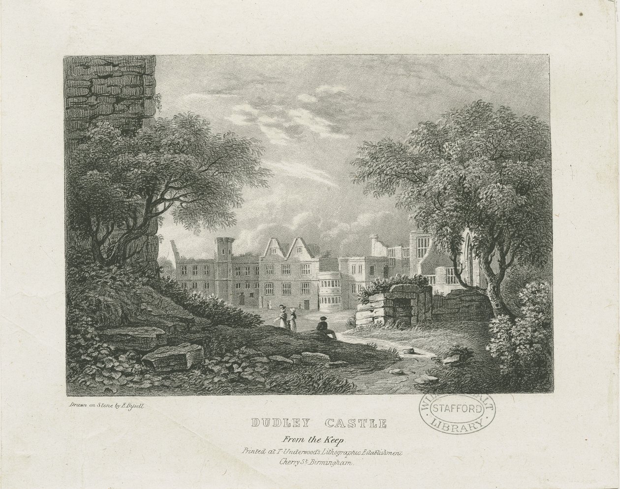 Dudley Castle - The Keep: litografi och [1800-talet] av Thomas Underwood