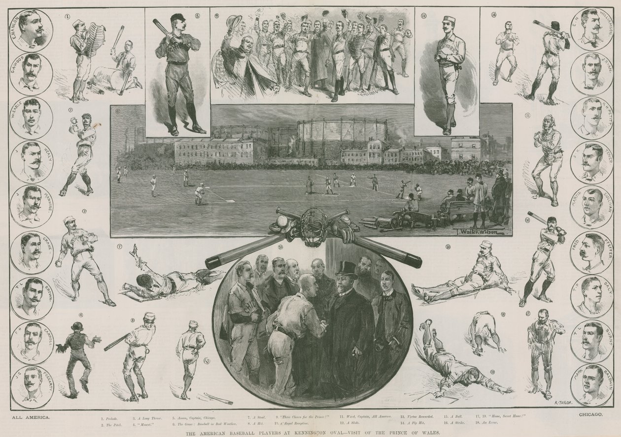 De amerikanska basebollspelarna på Kennington Oval - besök av prinsen av Wales (gravyr) av Thomas Walter Wilson