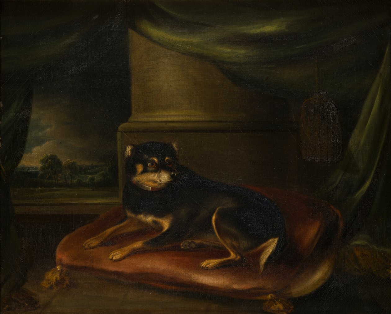 En favoritterrier på en röd kudde, ca 1794-1843 (olja på duk) av Thomas Weaver