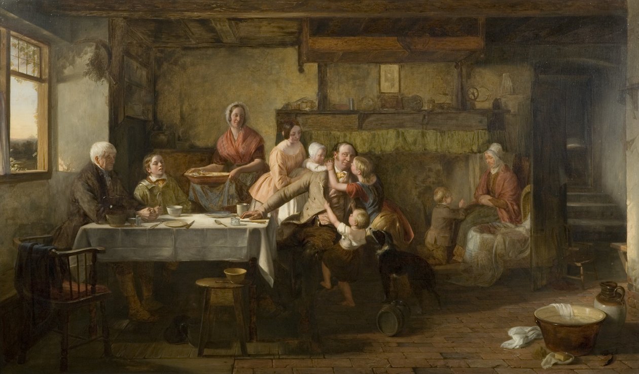 Godnatt (olja på panel) av Thomas Webster