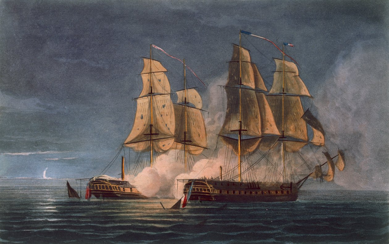 Capture of the Thetis av HMS Amethyst, 10 november 1808, graverad av T. Sutherland för 
