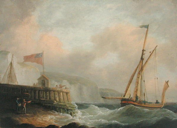 Kutter som går in i hamn (olja på tavla) av Thomas Whitcombe