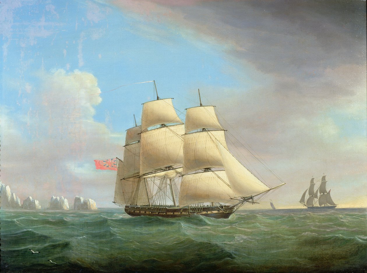 H.M. Fregatt Galatea, 38 Guns off the Needles, Isle Of Wight av Thomas Whitcombe