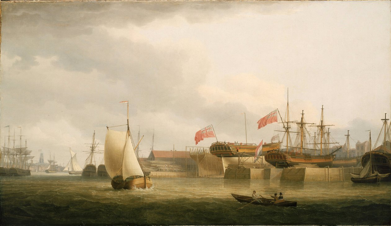 Skeppsvarv vid Themsen (England), i Redriff, mittemot tornet på Saint Anne