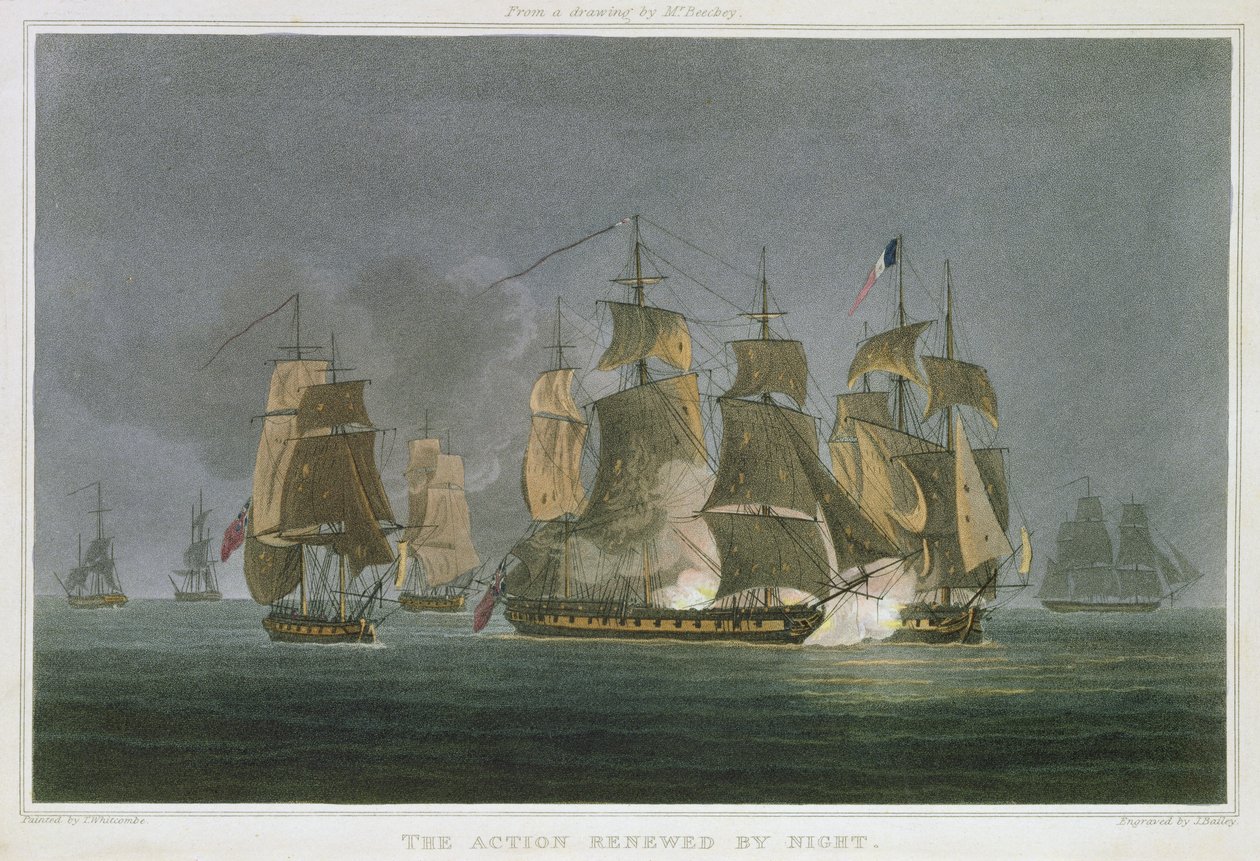 The Action Renewed by Night, utanför Madagaskar, 20 maj 1811, graverad av J. Bailey för 