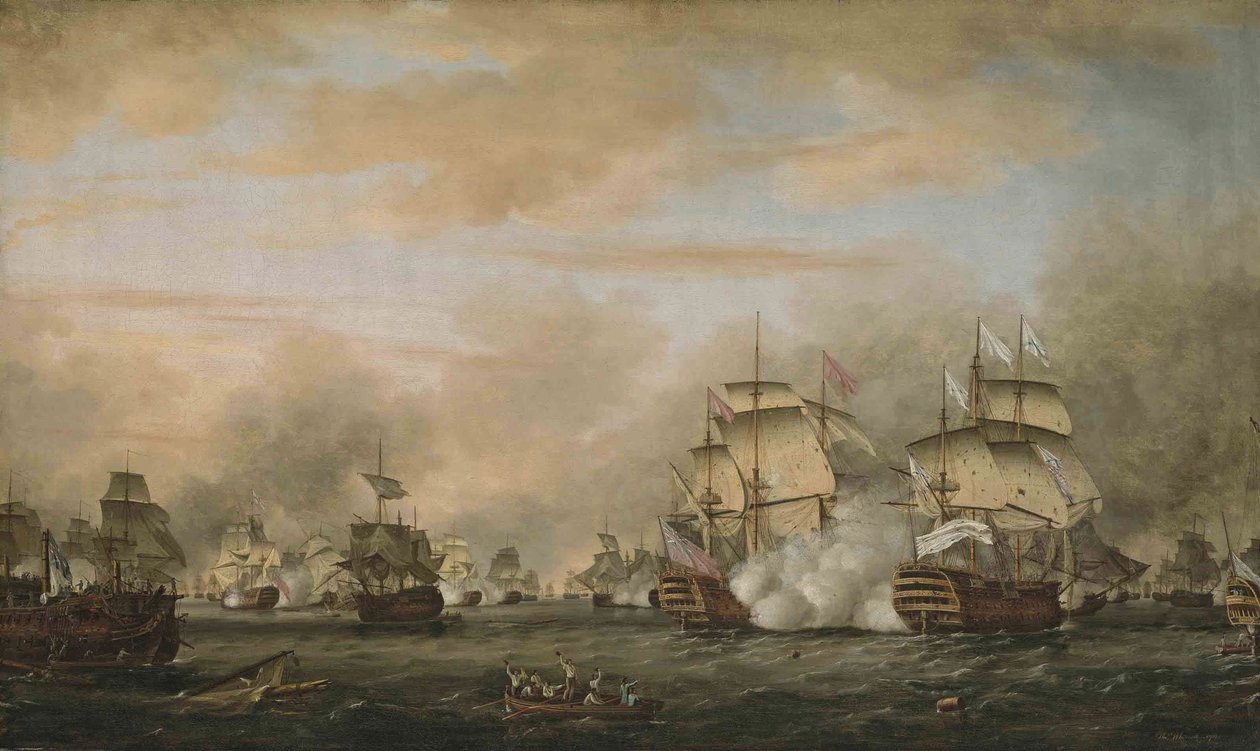 Slaget vid Saintes, 12 april 1782. HMS Barfleur attackerar det franska flaggskeppet Ville de Paris av Thomas Whitcombe