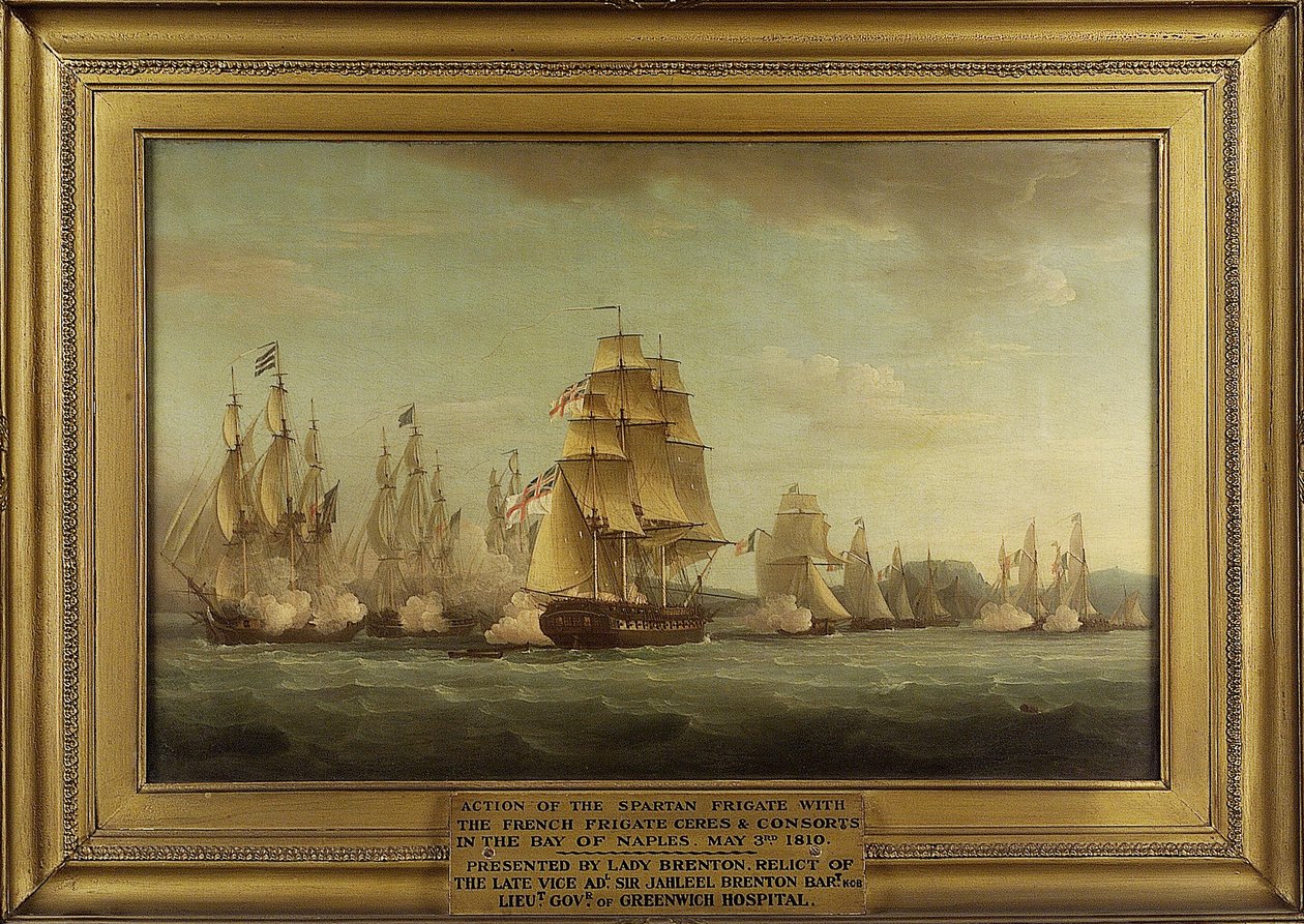 HMS "Spartan" och de franska fregatterna: början av striderna, 3 maj 1810, Neapelbukten (Italien). Olja på duk av Thomas Whitcombe