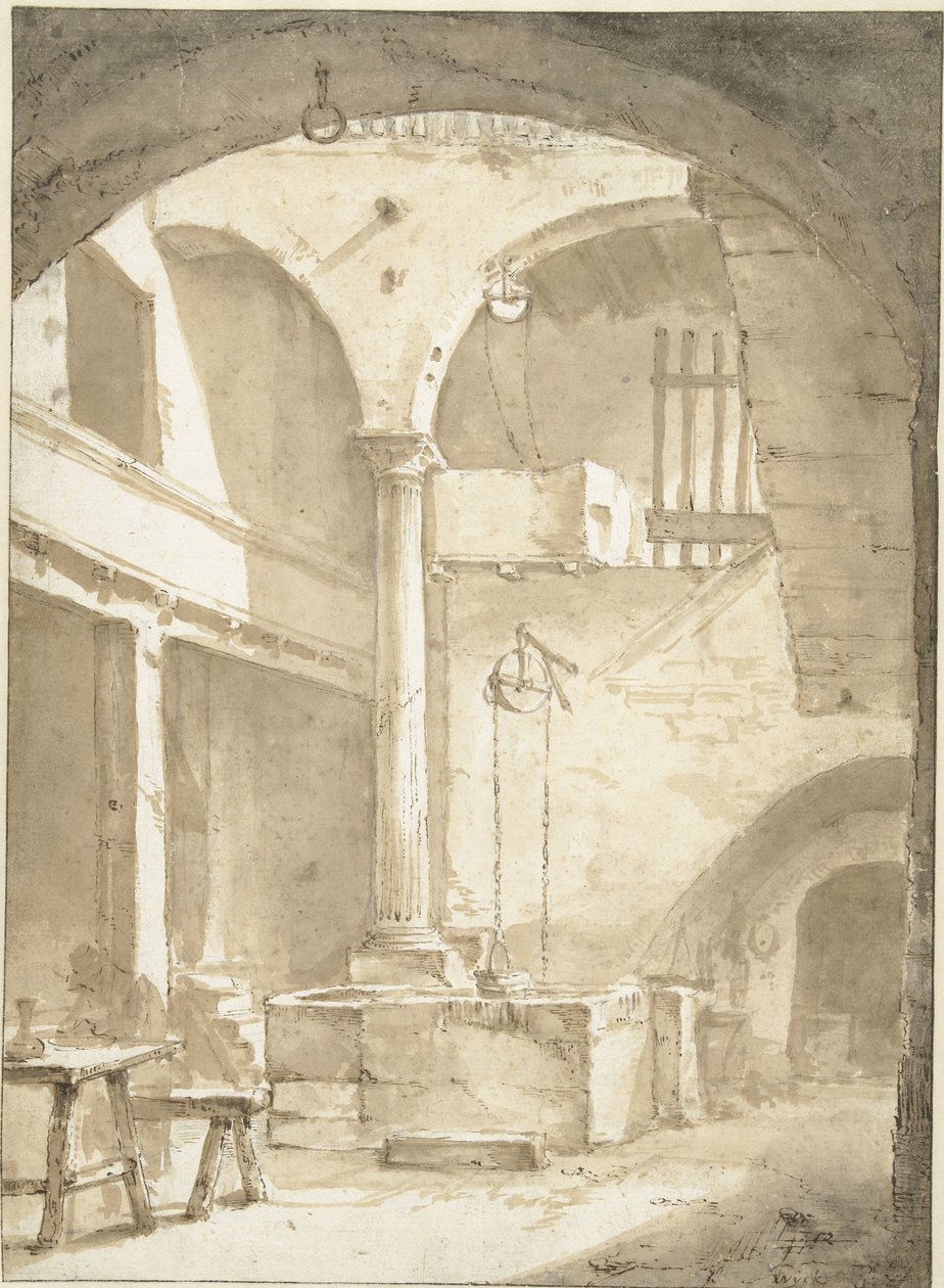 Italiensk innergård med brunn av Thomas Wijck