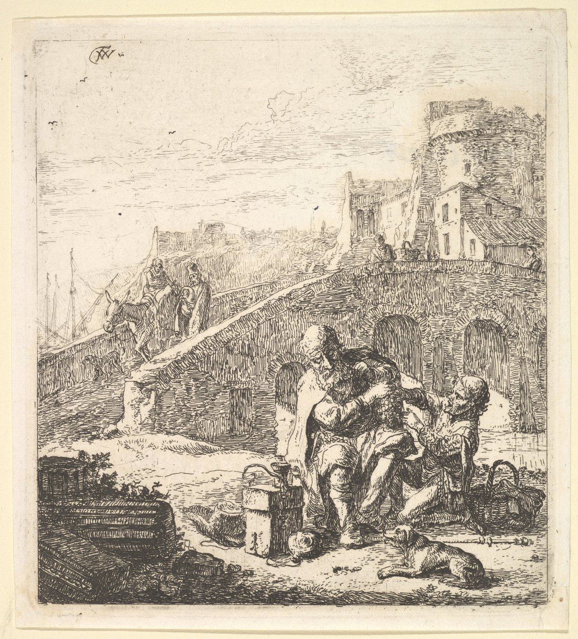 Lazarillo stjäl druvor från den fattiga blinde tiggaren, 1600-talet. av Thomas Wijck