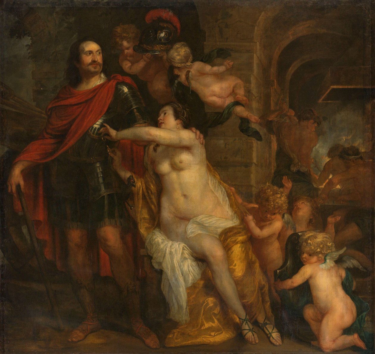Venus beväpnar en krigare, möjligen Johan Maurits vid Vulkansmedjan av Thomas Willeboirts Bosschaert