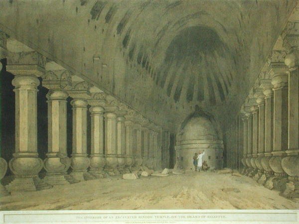 Interiör av ett utgrävt hinduiskt tempel på ön Salsette, skylt 63 från 