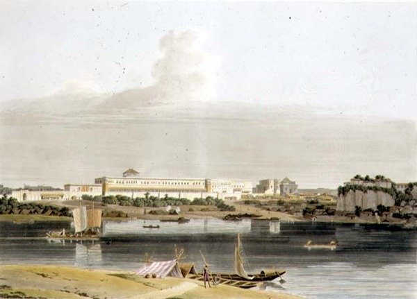 Palace of Nawab Shuja Dowla på Lucknow, tallrik XVI från del 4 av "Oriental Scenery", pub. 1802 (akvatint) av Thomas und William Daniell