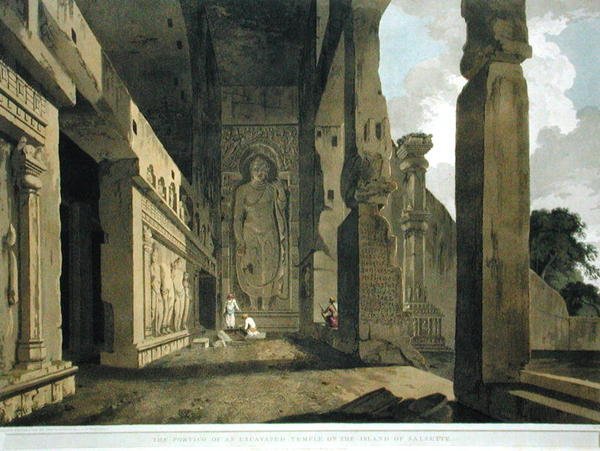 Portiken av ett utgrävt tempel på ön Salsette, skylt 55 från 