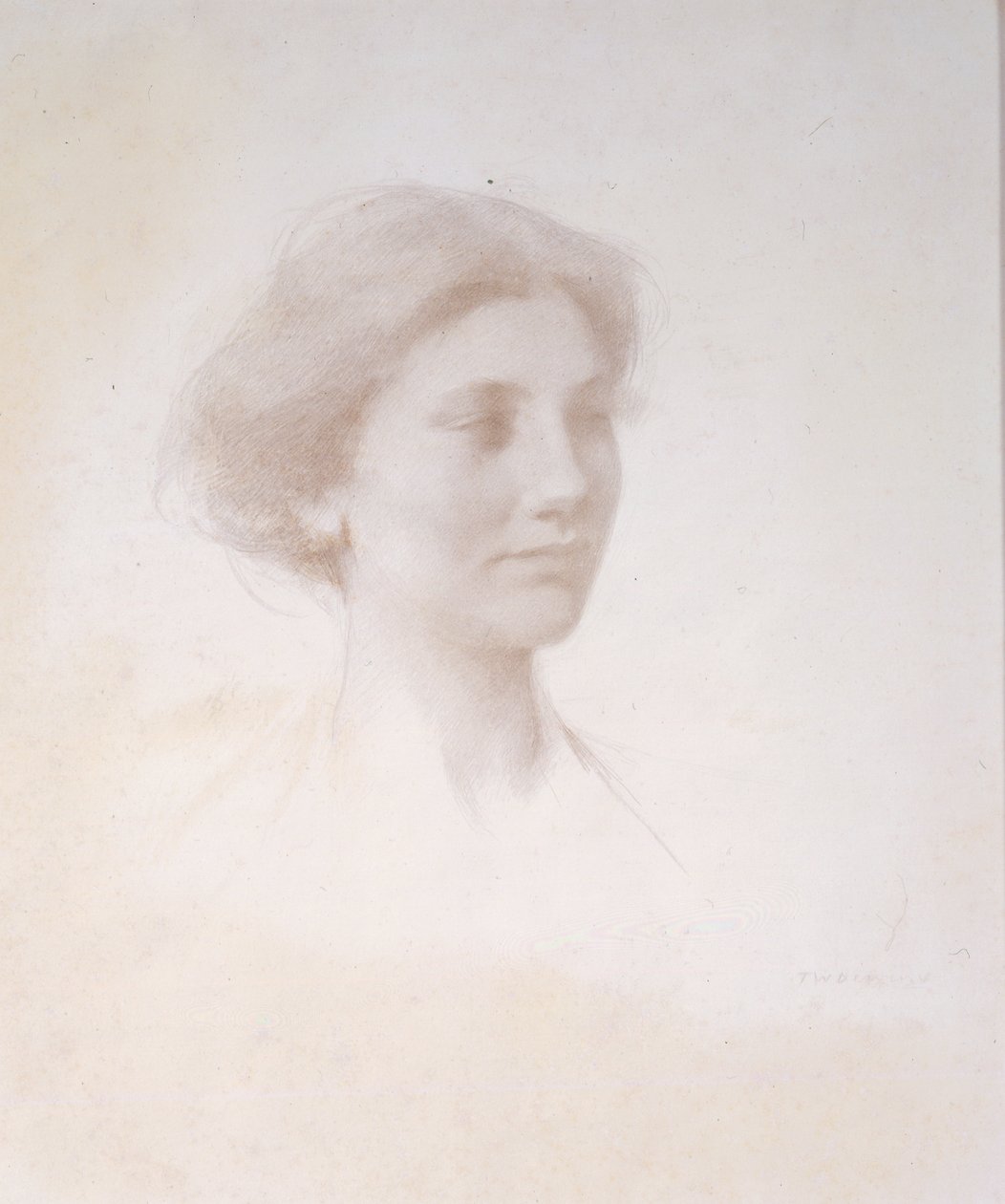 Head of a Girl, ca 1909 (silverspets på vit förberedd mattbräda) av Thomas Wilmer Dewing