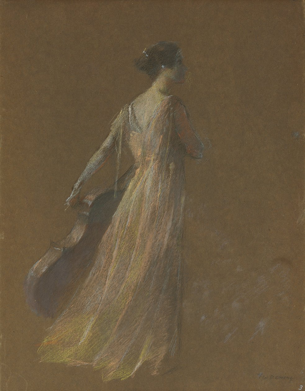 Lady Standing Holding en cello (pastell på papper) av Thomas Wilmer Dewing