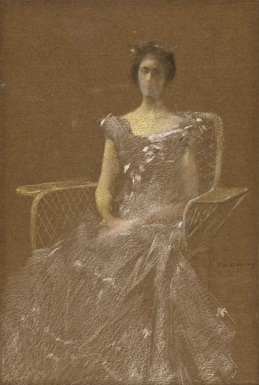 Dam i rottingfåtölj av Thomas Wilmer Dewing