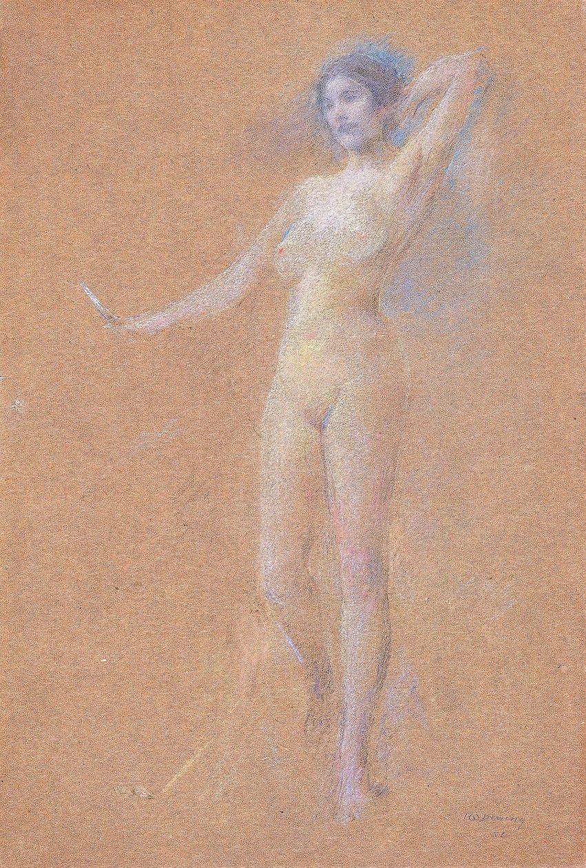 Stående nakenfigur av en flicka av Thomas Wilmer Dewing
