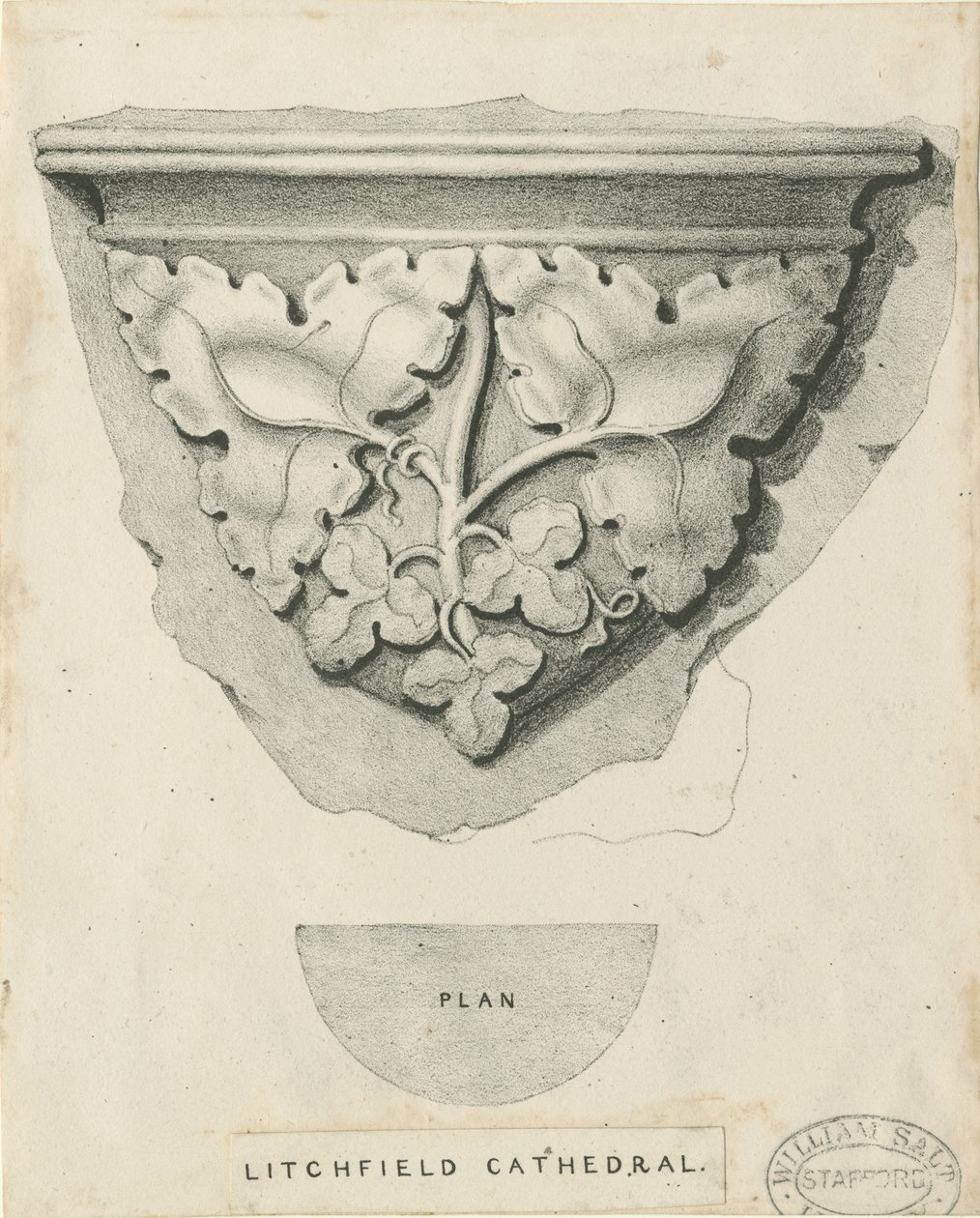 Interiör av Lichfield Cathedral - snidade lövverk: litografi och [? 1800-talet] (tryck) av Thomas Witlam Atkinson