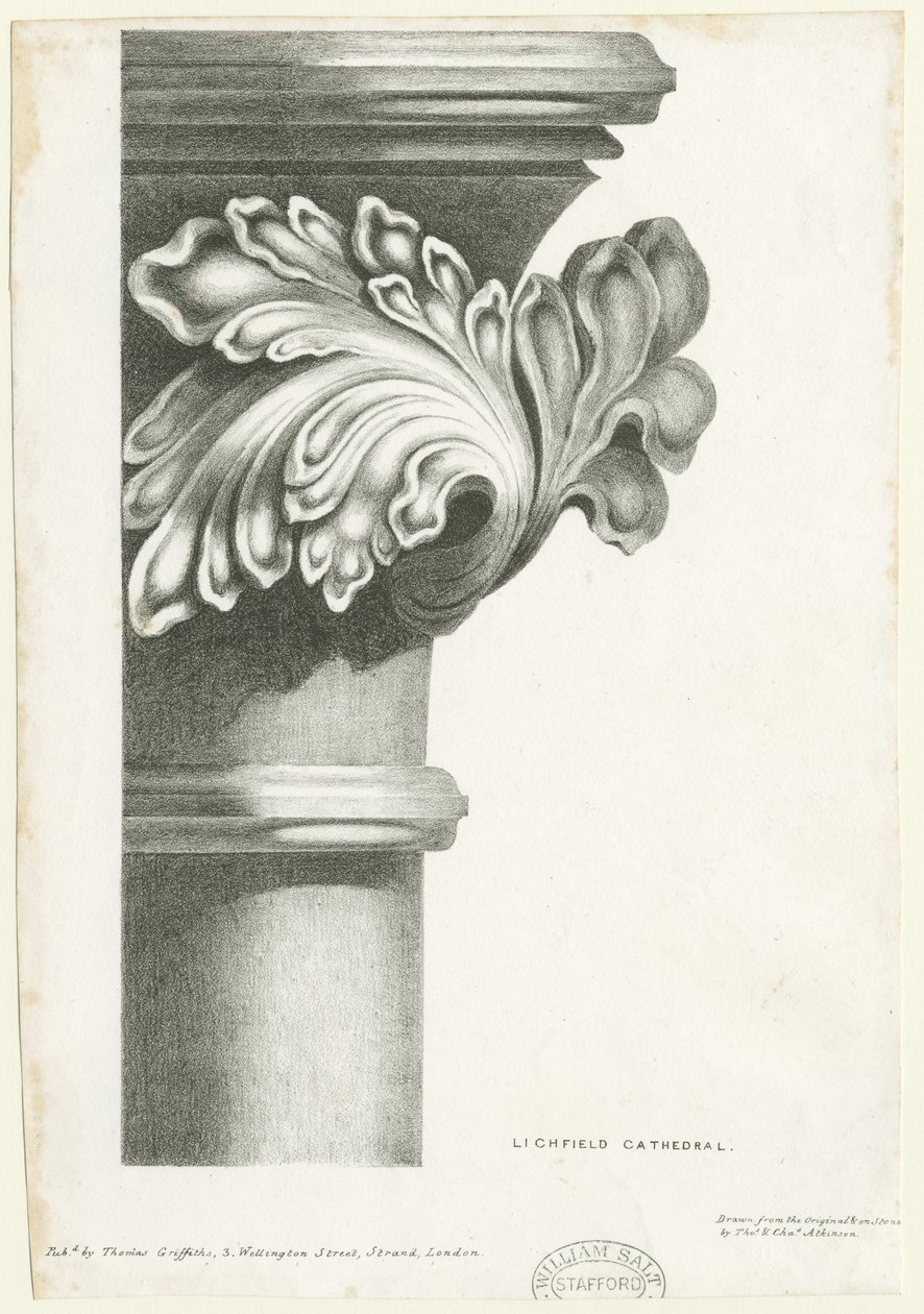 Interiör av Lichfield Cathedral - Ristat bladverk: litografi och [? 1800-talet] (tryck) av Thomas Witlam Atkinson