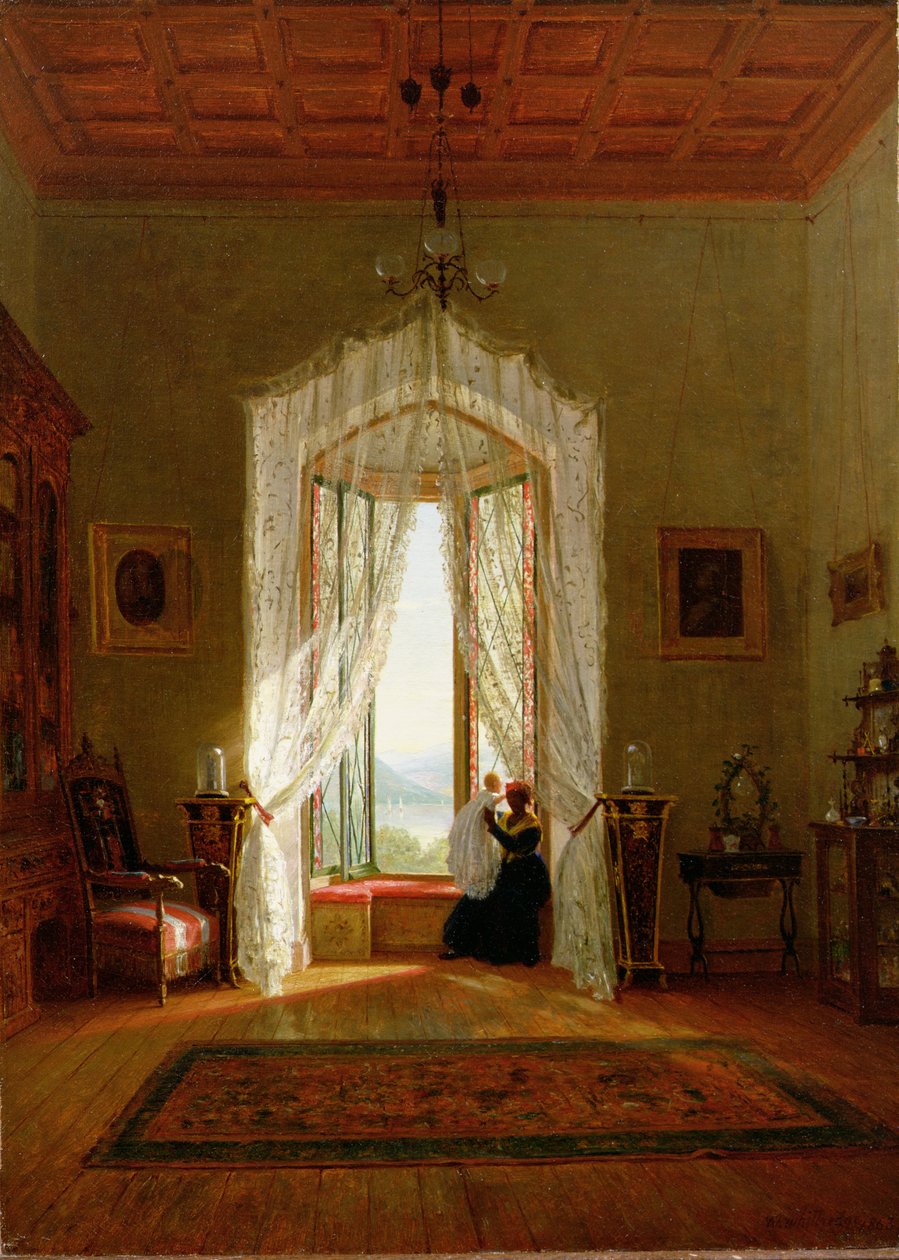Ett fönster, hus vid floden av Thomas Worthington Whittredge