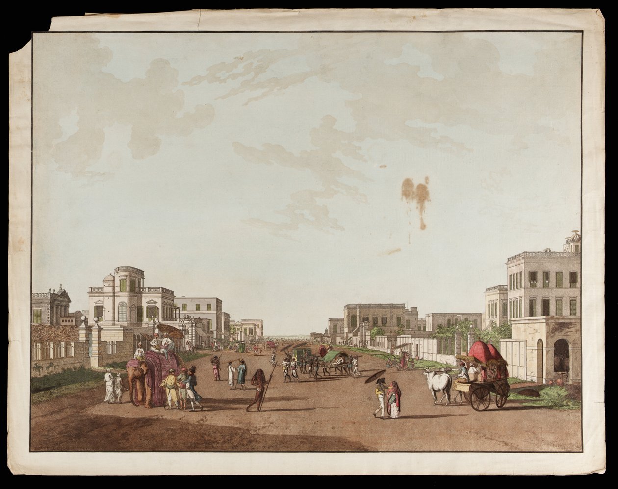 Old Court House Street ser söderut från utsikten över Calcutta av Thomas und William Daniell