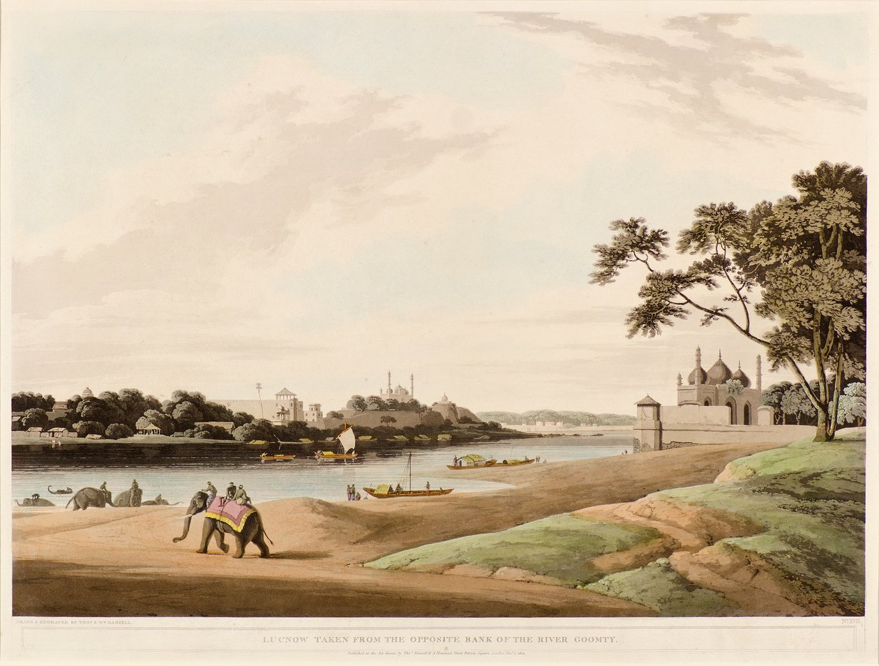 Lucknow tagen från den motsatta stranden av floden Goomty av Thomas und William Daniell