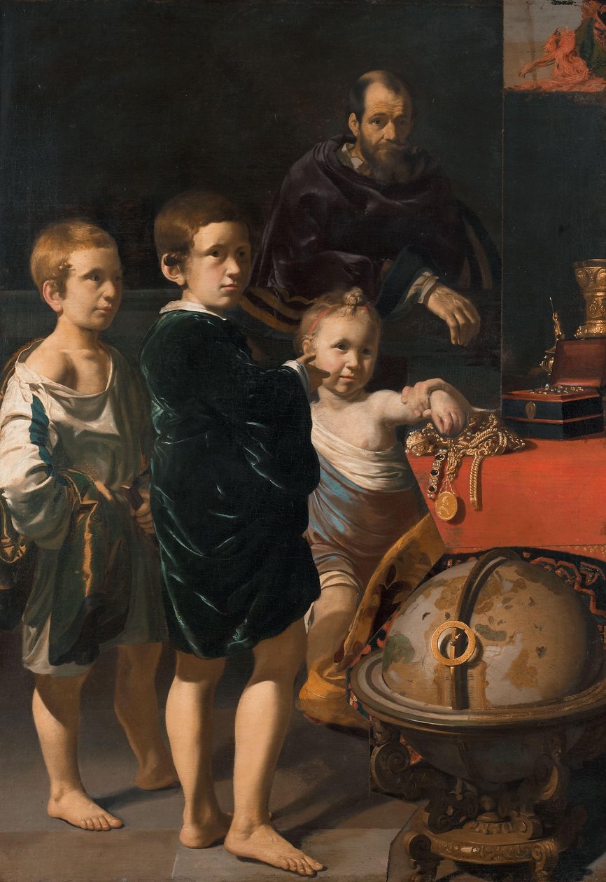 Porträtt av tre barn och en man av Thomas de Keyser