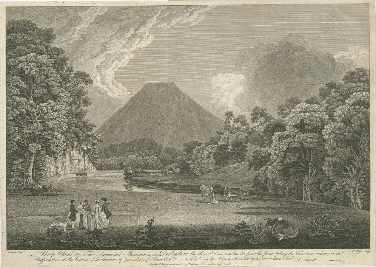 Dovedale - Thorpe Cloud: gravyr, nd [c 1766] (tryck) av Thomas of Derby (after) Smith