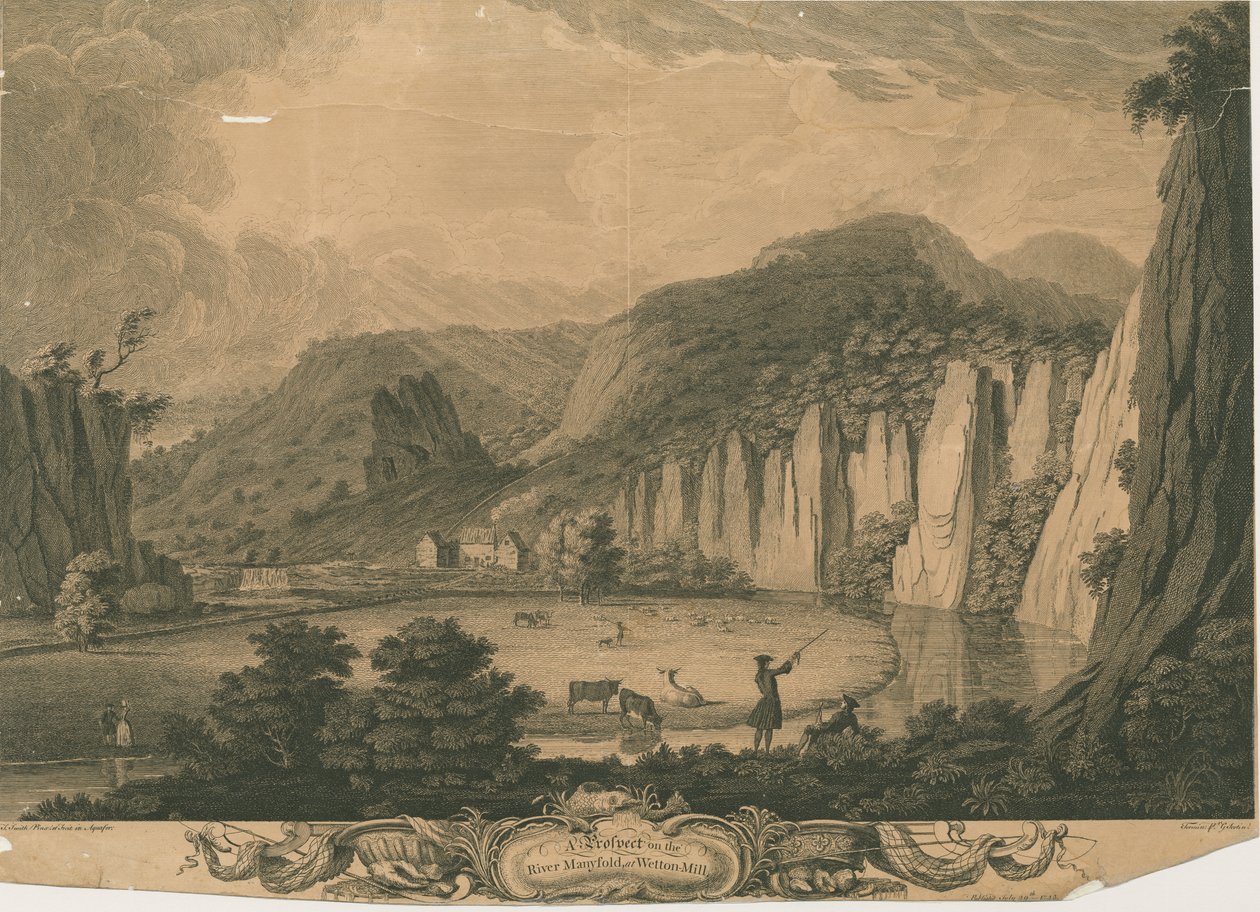 Wetton Mill: gravyr, nd [c 1743] (tryck) av Thomas of Derby (after) Smith