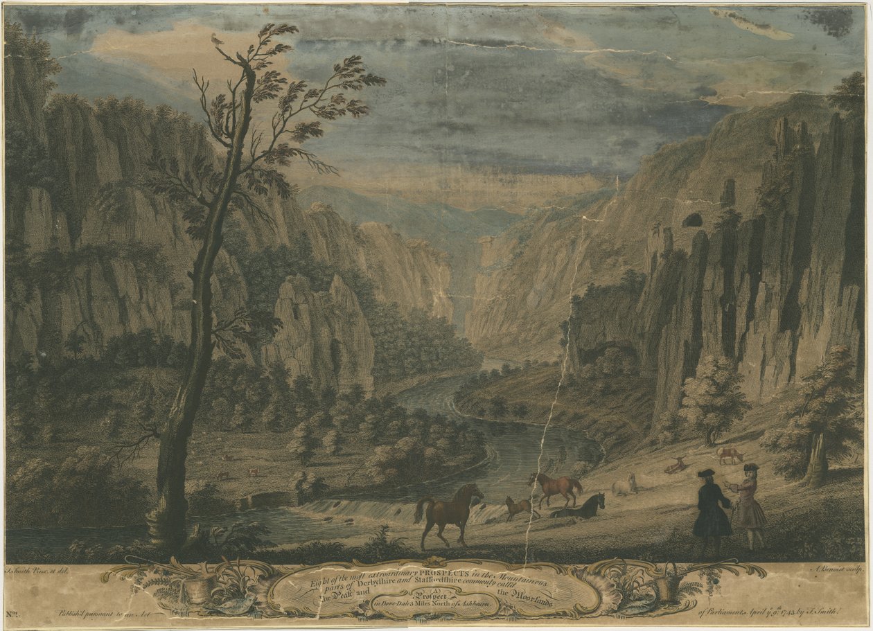 Dovedale - Åtta utsikter: gravyr, nd [?1743] av Thomas of Derby Smith