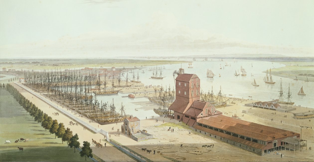 The Mast House och Brunswick Dock i Blackwell, 1803 (akvatint) av Thomas und William Daniell