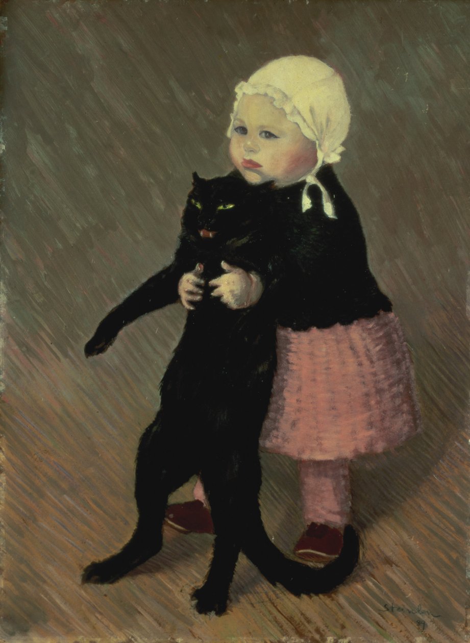 En liten flicka med en katt, 1889 av Théophile Alexandre Steinlen