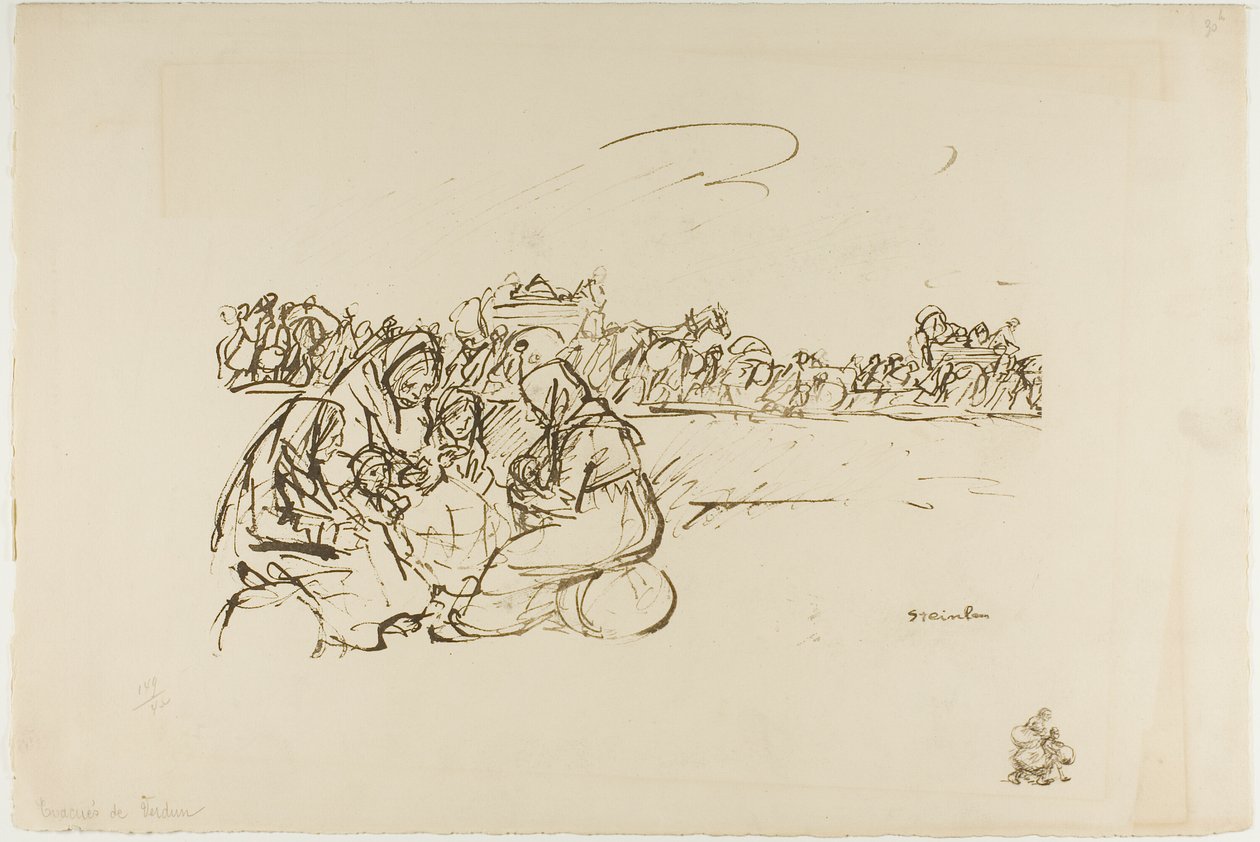 Evakuerade från Verdun, plansch trettio från Actualités av Théophile Alexandre Pierre Steinlen