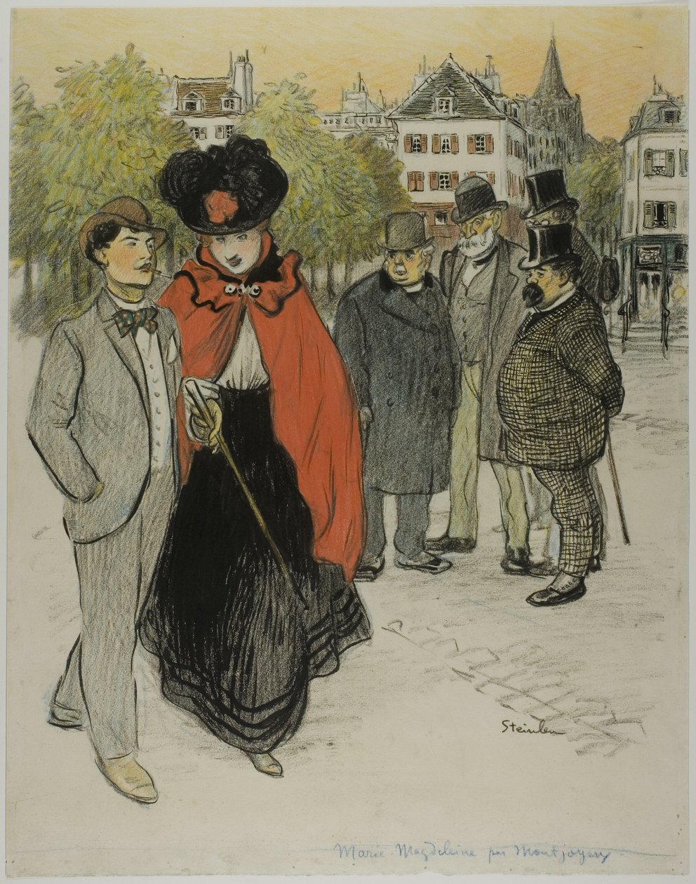 Gentleman tittar på ett par som promenerar av Théophile Alexandre Pierre Steinlen