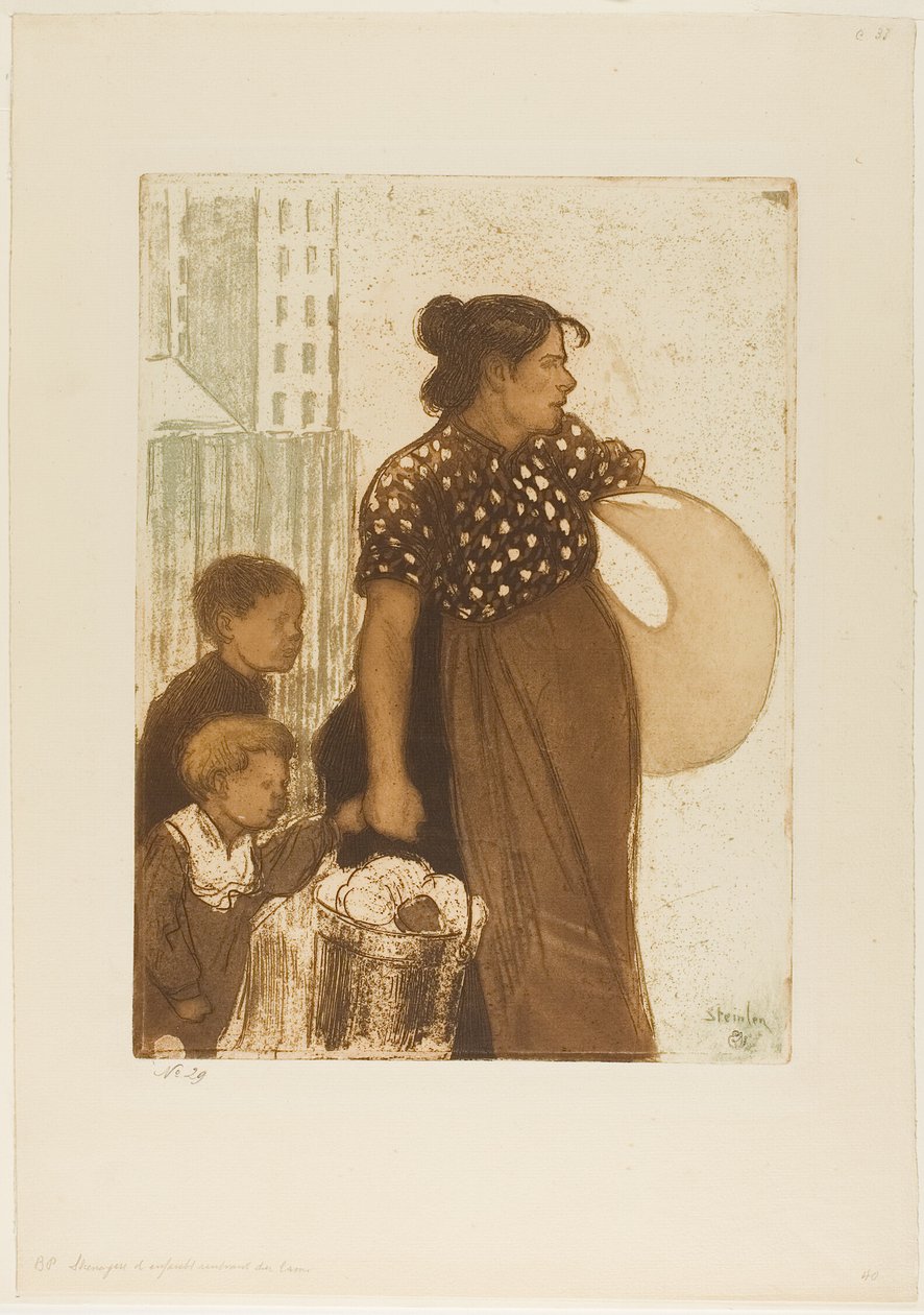 Husmor och barn återvänder från tvättstugan av Théophile Alexandre Pierre Steinlen