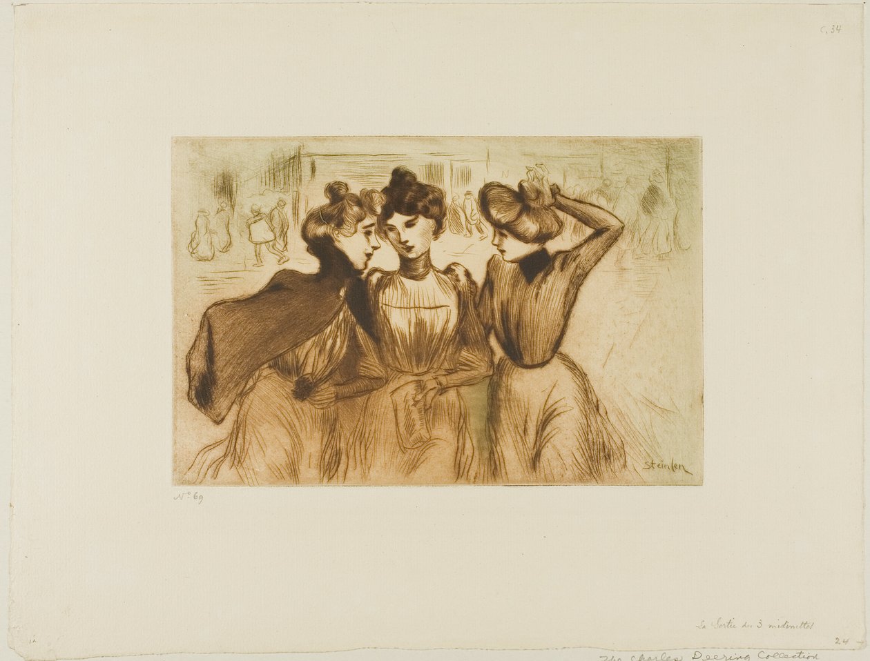 Tre arbetande tjejer ute och äter lunch av Théophile Alexandre Pierre Steinlen