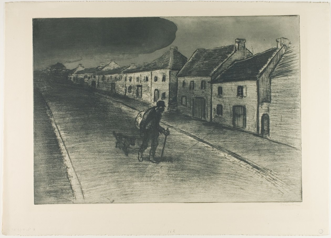 Vandrare på väg genom en sovande by av Théophile Alexandre Pierre Steinlen