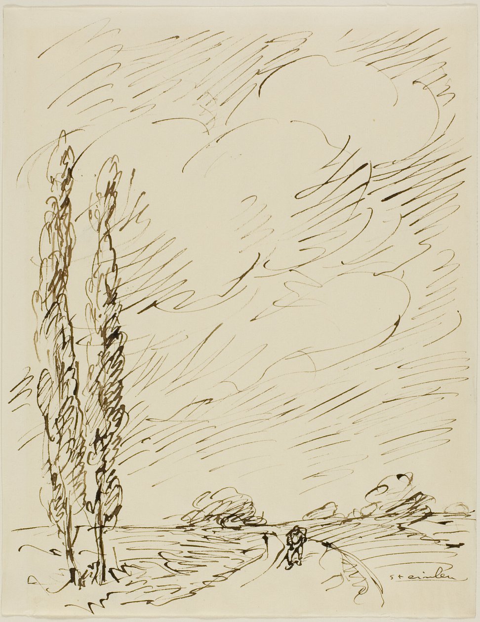 En luffare på en väg med två poppelträd av Théophile Alexandre Pierre Steinlen