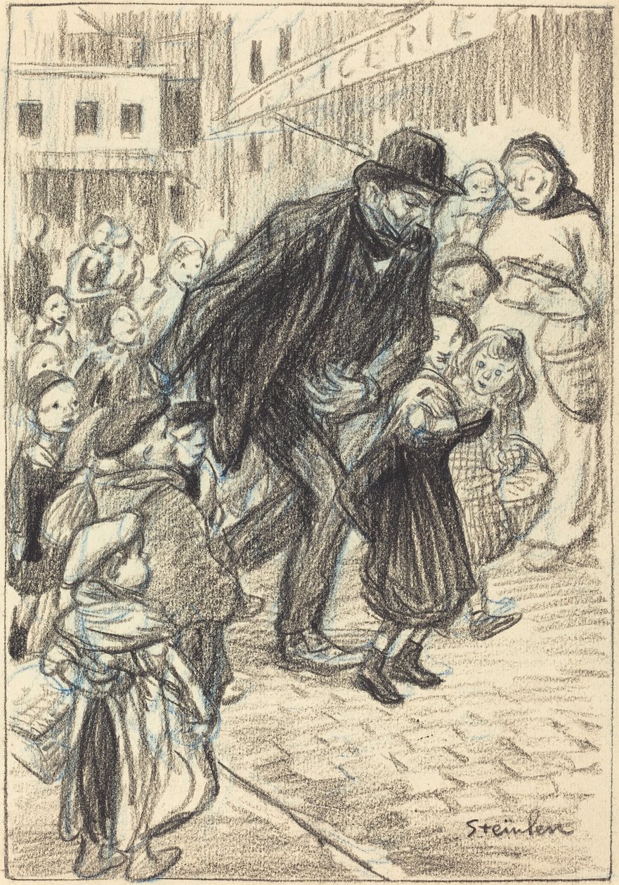 En man på en stadsgata, omgiven av barn (Un Père) av Théophile Alexandre Steinlen