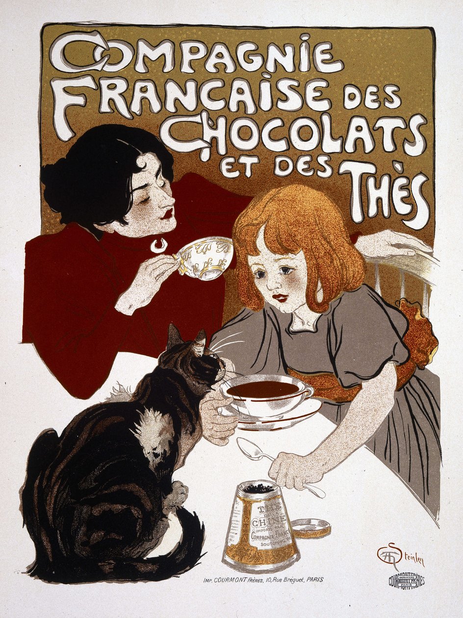 Reklam för "Compagnie francaise des chocolats et des teas", av Steinlen, deb. 1900-talet av Théophile Alexandre Steinlen