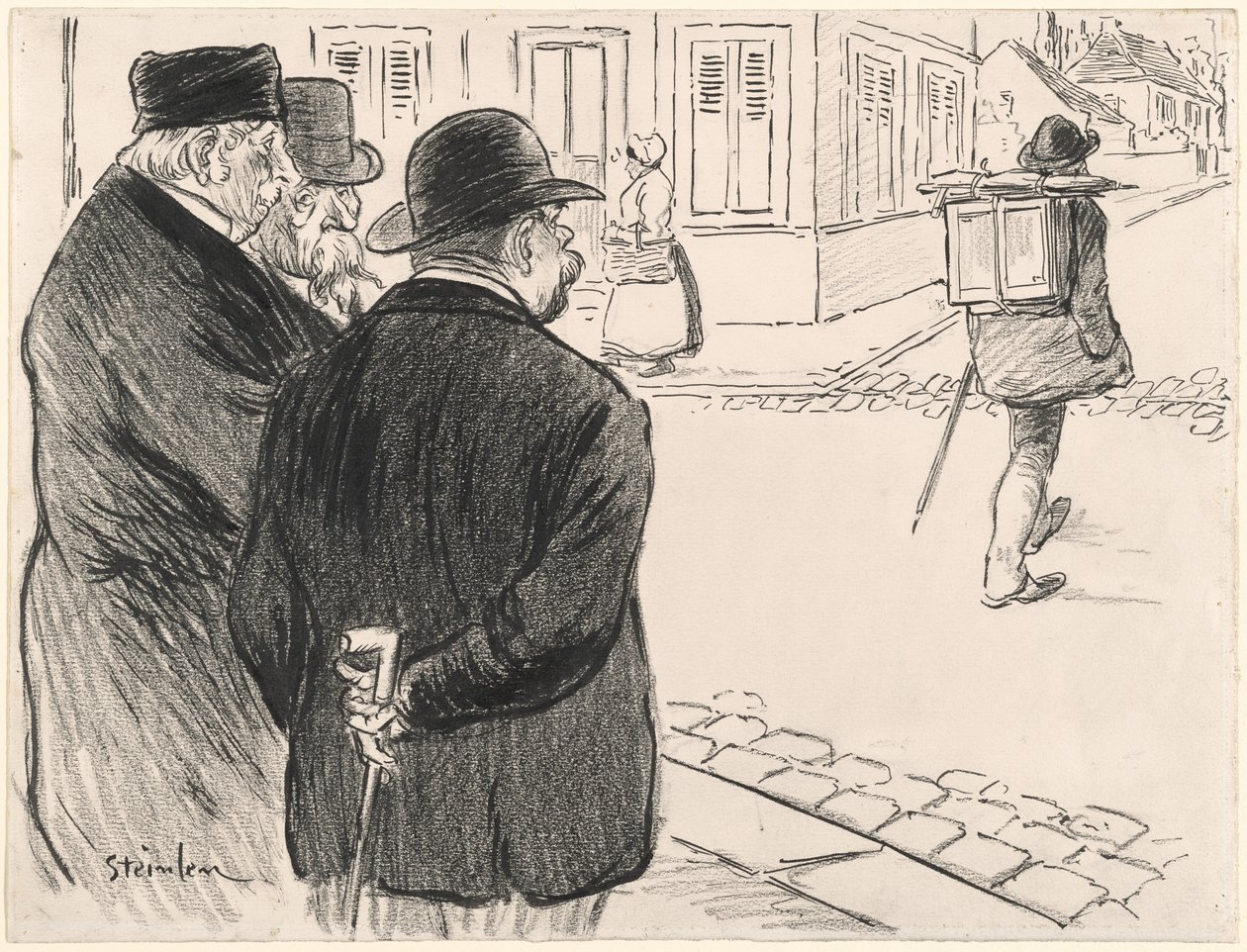 Han agerar som en målare, sent 1800-tidigt 1900-tal. av Théophile Alexandre Steinlen