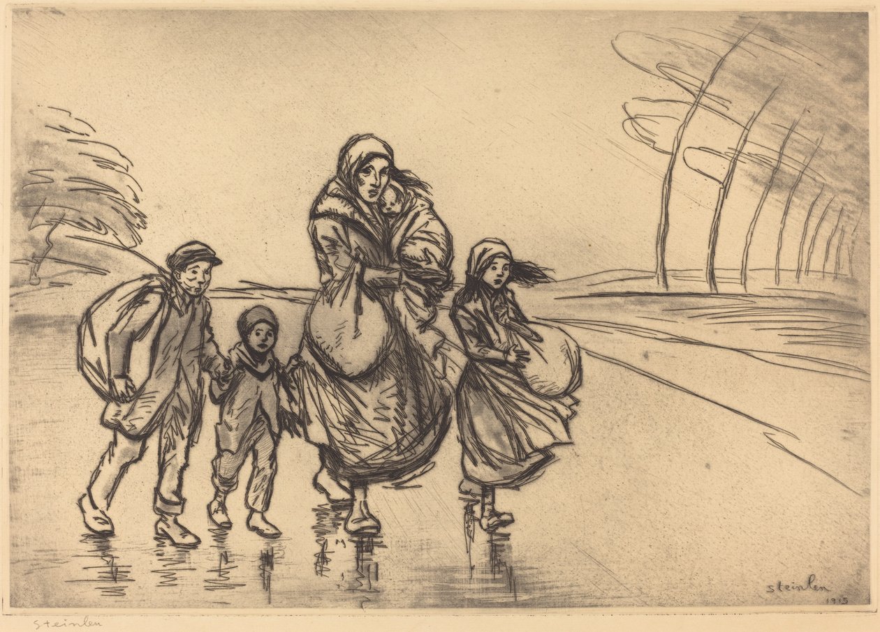 I regnet: mor och barn, 1915. av Théophile Alexandre Steinlen