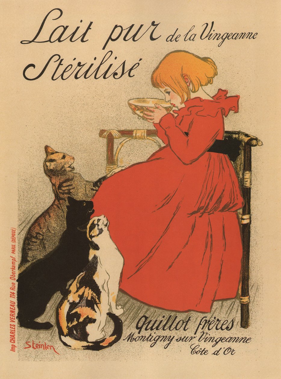 Ren steriliserad mjölk från Vingeanne-affischen, 1890-talet av Théophile Alexandre Steinlen